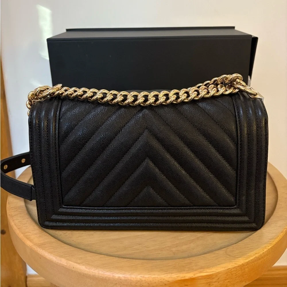 Chanel Caviar Chevron Medium Boy Bag